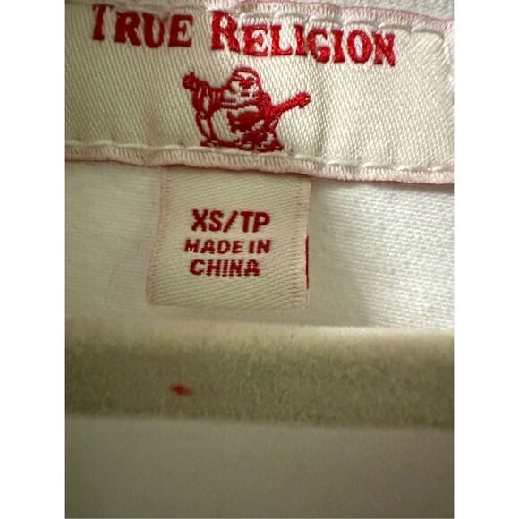 True Religion Fashion trucker with Red Logo on Sleeves Sz XS White Jean Jacket - Picture 3 of 11